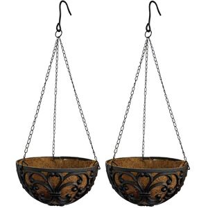 SELECTIONS Set of 2 Cast Iron Garden Hanging Basket Planters (25.5cm)