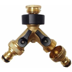 Alwaysh - Solid Brass 2-Way Hose Splitter 2-Way Hose Connector with On/Off Valves, Tap and 3/4' Outlets, Use up to 2 hoses at a time