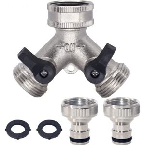 Sollbry - Way Brass Garden Hose Splitter and Quick Connector for 3/4' Water Hose, y Splitter Hose Faucet Adapter, 2 Valves with 2 Extra Rubber
