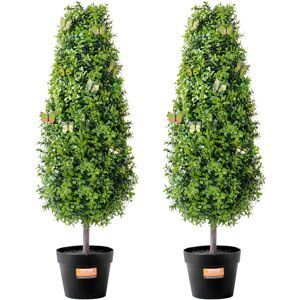 Vevor - Artificial Boxwood Topiary Tree, 36 inch Tall (2 Pieces), Faux Topiary Trees, Green Faux Plant w/ Extra Leaves & Pot & Small Decoration, uv
