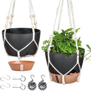 TLILY 10 Inch Hanging Planter for Indoor Plants, 2 Pack Self Watering Baskets Flower Pots with Drainage Hole Black TLILY 10 Inch Hanging Planter for Indoor Plants, 2 Pack Self Watering Baskets Flower Pots with Drainage Hole Black
