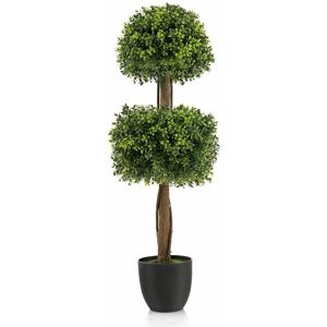 Costway - 100CM Artificial Boxwood Topiary Double Ball Tree Faux Plant Fake Plant Decora Costway - 100CM Artificial Boxwood Topiary Double Ball Tree Faux Plant Fake Plant Decora