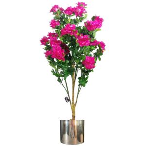 Leaf 100cm Premium Artificial Azalea Pink Flowers Potted Plant with Silver Metal Planter Leaf 100cm Premium Artificial Azalea Pink Flowers Potted Plant with Silver Metal Planter
