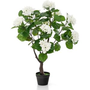 Costway - 105cm Artificial Hydrangea Tree Fake Floral Potted Plant with 11 White Flowers Costway - 105cm Artificial Hydrangea Tree Fake Floral Potted Plant with 11 White Flowers