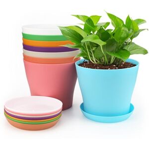 BEIJIYI 10cm Small Plastic Plant Pots, Indoor Outdoor Planter, Flower Pot with Trays, Suitable for Seedlings, Cactus, Succulents, Orchids, Herbs - 8 Colors BEIJIYI 10cm Small Plastic Plant Pots, Indoor Outdoor Planter, Flower Pot with Trays, Suitable for Seedlings, Cactus, Succulents, Orchids, Herbs - 8 Colors