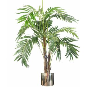 Leaf - 120cm Realistic Artificial palm tree with pot with Silver Metal Planter Leaf - 120cm Realistic Artificial palm tree with pot with Silver Metal Planter
