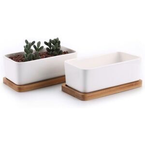 WOIYIC 17cm Ceramic Succulent Pot with White Bamboo Tray, Set of 2, Cactus Plant Planter, Flower Pot Container, Gift for Birthday or Wedding WOIYIC 17cm Ceramic Succulent Pot with White Bamboo Tray, Set of 2, Cactus Plant Planter, Flower Pot Container, Gift for Birthday or Wedding