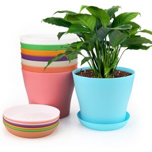 BEIJIYI 17cm Plastic Plant Pots, Indoor Outdoor Planter, Flower Pot with Trays, Suitable for Seedlings, Cactus, Succulents, Orchids, Herbs - 8 Colors BEIJIYI 17cm Plastic Plant Pots, Indoor Outdoor Planter, Flower Pot with Trays, Suitable for Seedlings, Cactus, Succulents, Orchids, Herbs - 8 Colors