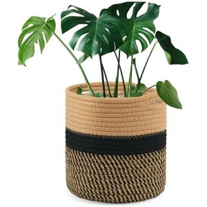 BEIJIYI 20cm Flower Pot with Liner, Woven Cotton Storage Basket, Indoor Plant Pot, Flower Pot and Home Decor (Black Brown) BEIJIYI 20cm Flower Pot with Liner, Woven Cotton Storage Basket, Indoor Plant Pot, Flower Pot and Home Decor (Black Brown)