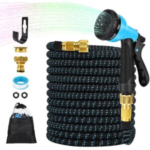 BEIJIYI 30m Expandable Garden Hose, 100ft Water Hoses, Expandable Garden Hose with 8-Function Spray Gun and 1/2'' and 3/4'' Adapters for Garden Watering, Blue BEIJIYI 30m Expandable Garden Hose, 100ft Water Hoses, Expandable Garden Hose with 8-Function Spray Gun and 1/2'' and 3/4'' Adapters for Garden Watering, Blue