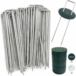 Gotrays - 40 Garden Stakes with Washers, Galvanized Steel Tarpaulin Fixing Stakes, Mulch Fabric Fixing Staples - 150MM Long, 25MM Wide, 2.8MM Diameter Gotrays - 40 Garden Stakes with Washers, Galvanized Steel Tarpaulin Fixing Stakes, Mulch Fabric Fixing Staples - 150MM Long, 25MM Wide, 2.8MM Diameter
