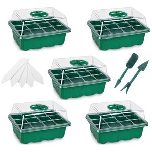 Linghhang - 5 Pack Green Seed Tray Mini Seed Tray Greenhouse Vegetable Garden for Seedlings 12 Holes with Planting Tools and Plant Labels Linghhang - 5 Pack Green Seed Tray Mini Seed Tray Greenhouse Vegetable Garden for Seedlings 12 Holes with Planting Tools and Plant Labels