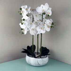 Leaf - 60cm Orchid Artificial White - Marble Effect Ceramic Planter Leaf - 60cm Orchid Artificial White - Marble Effect Ceramic Planter