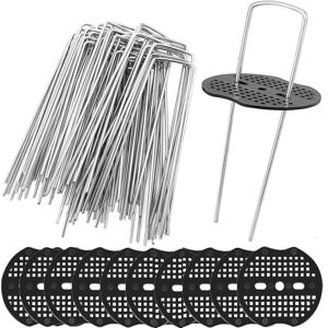 Alwaysh - 50 Pcs Garden Pegs Set, 15CM u Shape Rust Resistant Steel Lawn Staples Ground Securing Pegs with Scrubber Pad for Securing Ground Mat Fabric Alwaysh - 50 Pcs Garden Pegs Set, 15CM u Shape Rust Resistant Steel Lawn Staples Ground Securing Pegs with Scrubber Pad for Securing Ground Mat Fabric