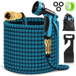 WOIYIC Expandable Garden Hose, Flexible Hose with 10 Function Spray Nozzle, Retractable Car Wash Hose with Solid Brass Connector, 15 Meters WOIYIC Expandable Garden Hose, Flexible Hose with 10 Function Spray Nozzle, Retractable Car Wash Hose with Solid Brass Connector, 15 Meters
