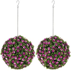 Set of 2 Artificial Plant Topiary Rose Balls, Faux Plants, Purple - Homcom Set of 2 Artificial Plant Topiary Rose Balls, Faux Plants, Purple - Homcom