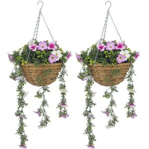 Set of 2 Artificial Plants, Azalea Flowers in Basket - Homcom Set of 2 Artificial Plants, Azalea Flowers in Basket - Homcom