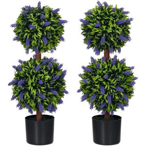 HOMCOM Set of 2 Potted Artificial Plants Ball Tree with Lavender Flowers - Home Decor HOMCOM Set of 2 Potted Artificial Plants Ball Tree with Lavender Flowers - Home Decor