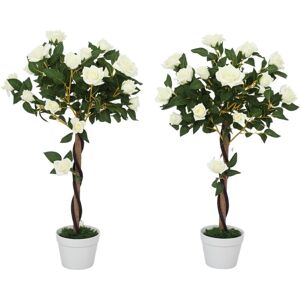 Outsunny - Set of 2 90cm Artificial Rose Tree, Fake Decorative Plant, White Outsunny - Set of 2 90cm Artificial Rose Tree, Fake Decorative Plant, White