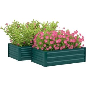 Outsunny - Set of 2 Raised Garden Bed Galvanised Planter Box, Green Outsunny - Set of 2 Raised Garden Bed Galvanised Planter Box, Green