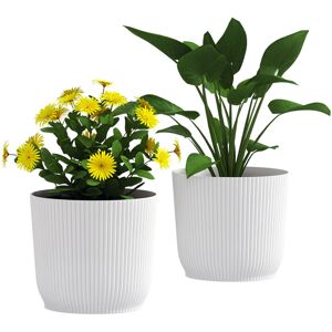 Set of 2 Round Plant Pots Outdoor 22cm for Garden, White - Outsunny Set of 2 Round Plant Pots Outdoor 22cm for Garden, White - Outsunny