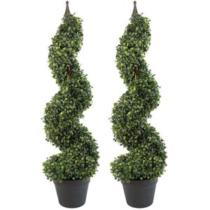 Leaf - Pair of 90cm (3ft) Tall Artificial Boxwood Tower Trees Topiary Spiral Metal Top Leaf - Pair of 90cm (3ft) Tall Artificial Boxwood Tower Trees Topiary Spiral Metal Top
