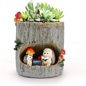 Linghhang - 1 Piece Huking Mini Cute Animal Shape Round Flower Pots with Drainage Synthetic Resin Hedgehog Theme Planter Home Office Decor(Plants Not Linghhang - 1 Piece Huking Mini Cute Animal Shape Round Flower Pots with Drainage Synthetic Resin Hedgehog Theme Planter Home Office Decor(Plants Not