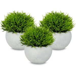 Relaxdays - Artificial Plants, Set of 3, Plastic Foliage, Lifelike Faux Grass, with Pots, Fake Greenery Decor, Grey/Green Relaxdays - Artificial Plants, Set of 3, Plastic Foliage, Lifelike Faux Grass, with Pots, Fake Greenery Decor, Grey/Green