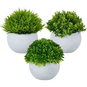 Relaxdays - Artificial Plants, Set of 3, Lifelike Grass & Boxwood, with Pots, Fake Greenery, Plastic Foliage, Grey/Green Relaxdays - Artificial Plants, Set of 3, Lifelike Grass & Boxwood, with Pots, Fake Greenery, Plastic Foliage, Grey/Green