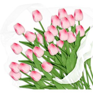 RELAXDAYS 48 artificial tulips, 24 lifelike flowers, decorative plastic tulips, approx. 33.5 cm tall, pink/green RELAXDAYS 48 artificial tulips, 24 lifelike flowers, decorative plastic tulips, approx. 33.5 cm tall, pink/green