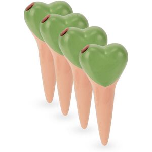 Relaxdays Clay Watering Spikes, Set of 4, Each 70 ml, Heart Design, for House Plants & Outdoor Pots, Terracotta/Green Relaxdays Clay Watering Spikes, Set of 4, Each 70 ml, Heart Design, for House Plants & Outdoor Pots, Terracotta/Green