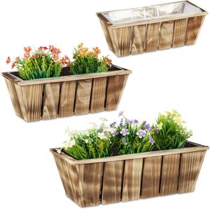Relaxdays 3x Rectangular Flowerpots in Various Sizes, Garden, Balcony and Windowsill, Vintage Look, Foil Lined, Natural Relaxdays 3x Rectangular Flowerpots in Various Sizes, Garden, Balcony and Windowsill, Vintage Look, Foil Lined, Natural