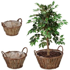 Relaxdays Flowerpot Set of 3, with Bark, for Flowers & Herbs, Plant Basket with Foil, 3 Sizes, Wooden Planter, Natural Relaxdays Flowerpot Set of 3, with Bark, for Flowers & Herbs, Plant Basket with Foil, 3 Sizes, Wooden Planter, Natural