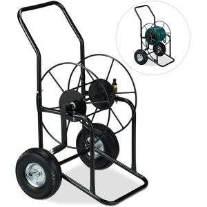 Relaxdays - Hose Cart, Portable, 1/2" & 3/4" Connectors, For 80 m Garden Hosepipe, 2 Wheels, Metal, Black Relaxdays - Hose Cart, Portable, 1/2" & 3/4" Connectors, For 80 m Garden Hosepipe, 2 Wheels, Metal, Black