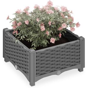 Planter, Rattan Look, hwd: 23 x 40 x 40 cm, Garden Plant & Flower Pot, Raised Bed, with Water Reservoir, Grey - Relaxdays Planter, Rattan Look, hwd: 23 x 40 x 40 cm, Garden Plant & Flower Pot, Raised Bed, with Water Reservoir, Grey - Relaxdays