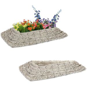 Relaxdays Set of 2 Plant Pots, Rattan, Flower Baskets with Foil, 10x55x25 cm, Triangular Indoors Planters, White/Natural Relaxdays Set of 2 Plant Pots, Rattan, Flower Baskets with Foil, 10x55x25 cm, Triangular Indoors Planters, White/Natural