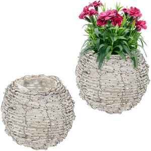 Relaxdays Set of 2 Plant Pots, Rattan, Flower Baskets with Foil, HxØ: 17x20 cm, Indoors Round Planters, White/Natural Relaxdays Set of 2 Plant Pots, Rattan, Flower Baskets with Foil, HxØ: 17x20 cm, Indoors Round Planters, White/Natural