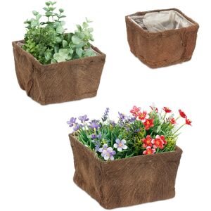 Relaxdays Set of 3 Flowerpots, Coconut Fibre, Square, 3 Sizes, Garden, Balcony & Windowsill, Planter with Foil, Natural Relaxdays Set of 3 Flowerpots, Coconut Fibre, Square, 3 Sizes, Garden, Balcony & Windowsill, Planter with Foil, Natural