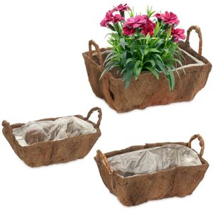 Relaxdays Set of 3 Flowerpots with Handles, Coconut Fibre, 3 Sizes, for Balcony & Windowsill, Planter with Foil, Natural Relaxdays Set of 3 Flowerpots with Handles, Coconut Fibre, 3 Sizes, for Balcony & Windowsill, Planter with Foil, Natural