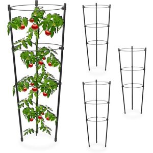 Relaxdays Set of 4 Plants Supports, Gardening, Tomato Trellis, Metal & Plastic, HxØ: 45x22 cm, 3 Adjustable Rings, Black Relaxdays Set of 4 Plants Supports, Gardening, Tomato Trellis, Metal & Plastic, HxØ: 45x22 cm, 3 Adjustable Rings, Black