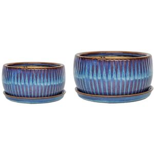 Ivyline - Round Reactive Glaze Bonsai Planter Set of 2 - Cement - L24.5 x W24.5 x H12 cm - Sapphire Ivyline - Round Reactive Glaze Bonsai Planter Set of 2 - Cement - L24.5 x W24.5 x H12 cm - Sapphire