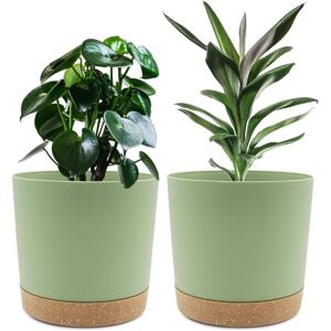 WOIYIC Set of 2 8" Plant Pots, Indoor Plant Pots with Drainage Holes and Removable Base, Modern Decorative Saucer for Outdoor Planters (Green 8") WOIYIC Set of 2 8" Plant Pots, Indoor Plant Pots with Drainage Holes and Removable Base, Modern Decorative Saucer for Outdoor Planters (Green 8")