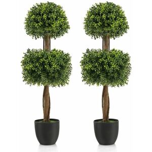 Costway - Set of 2 Artificial Boxwood Topiary Double Ball Tree Faux Plant Fake Plant Costway - Set of 2 Artificial Boxwood Topiary Double Ball Tree Faux Plant Fake Plant