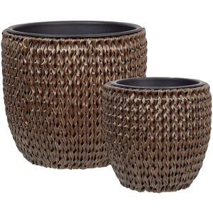 Beliani - Set of 2 pe Rattan Plant Pots Indoor Outdoor Brown with Insert Berberis Beliani - Set of 2 pe Rattan Plant Pots Indoor Outdoor Brown with Insert Berberis