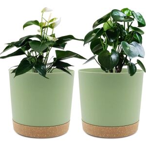 WOIYIC Set of 2 Plant Pots 16.5cm, Indoor Plant Pots with Drainage Holes and Removable Base, Modern Decorative Saucer for Outdoor Planters (Green 16.5cm) WOIYIC Set of 2 Plant Pots 16.5cm, Indoor Plant Pots with Drainage Holes and Removable Base, Modern Decorative Saucer for Outdoor Planters (Green 16.5cm)