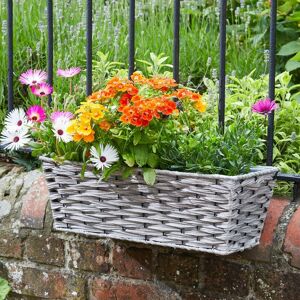 Smart Garden 19"" Rattan Effect Wall Fence Balcony Grey Planter Trough Basket Smart Garden 19"" Rattan Effect Wall Fence Balcony Grey Planter Trough Basket