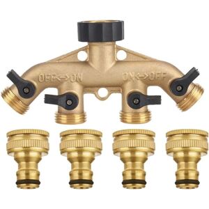 IKODM Solid brass 4-way hose splitter with shut-off valves, faucet and 3/4' outlets, can use up to 4 hoses at a time. IKODM Solid brass 4-way hose splitter with shut-off valves, faucet and 3/4' outlets, can use up to 4 hoses at a time.