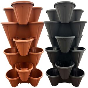 STORM TRADING GROUP 6 x Brown Strawberry Tri-Pot Stacking Planters For Flowers & Plants STORM TRADING GROUP 6 x Brown Strawberry Tri-Pot Stacking Planters For Flowers & Plants