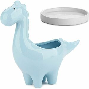 HOOPZI Succulent Pots with Drainage Tray 7 Inch Dinosaur Glazed White Ceramic Pot for Indoor Succulent Planters Cactus Decor, blue HOOPZI Succulent Pots with Drainage Tray 7 Inch Dinosaur Glazed White Ceramic Pot for Indoor Succulent Planters Cactus Decor, blue
