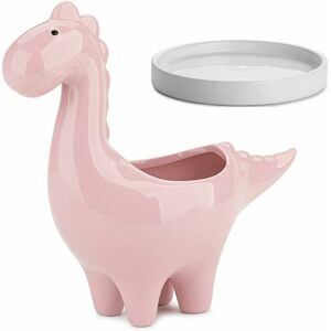HOOPZI Succulent Pots with Drainage Tray 7 inch White Glazed Ceramic Dinosaur Pot for Indoor Succulent Planters Cactus Decor, pink HOOPZI Succulent Pots with Drainage Tray 7 inch White Glazed Ceramic Dinosaur Pot for Indoor Succulent Planters Cactus Decor, pink